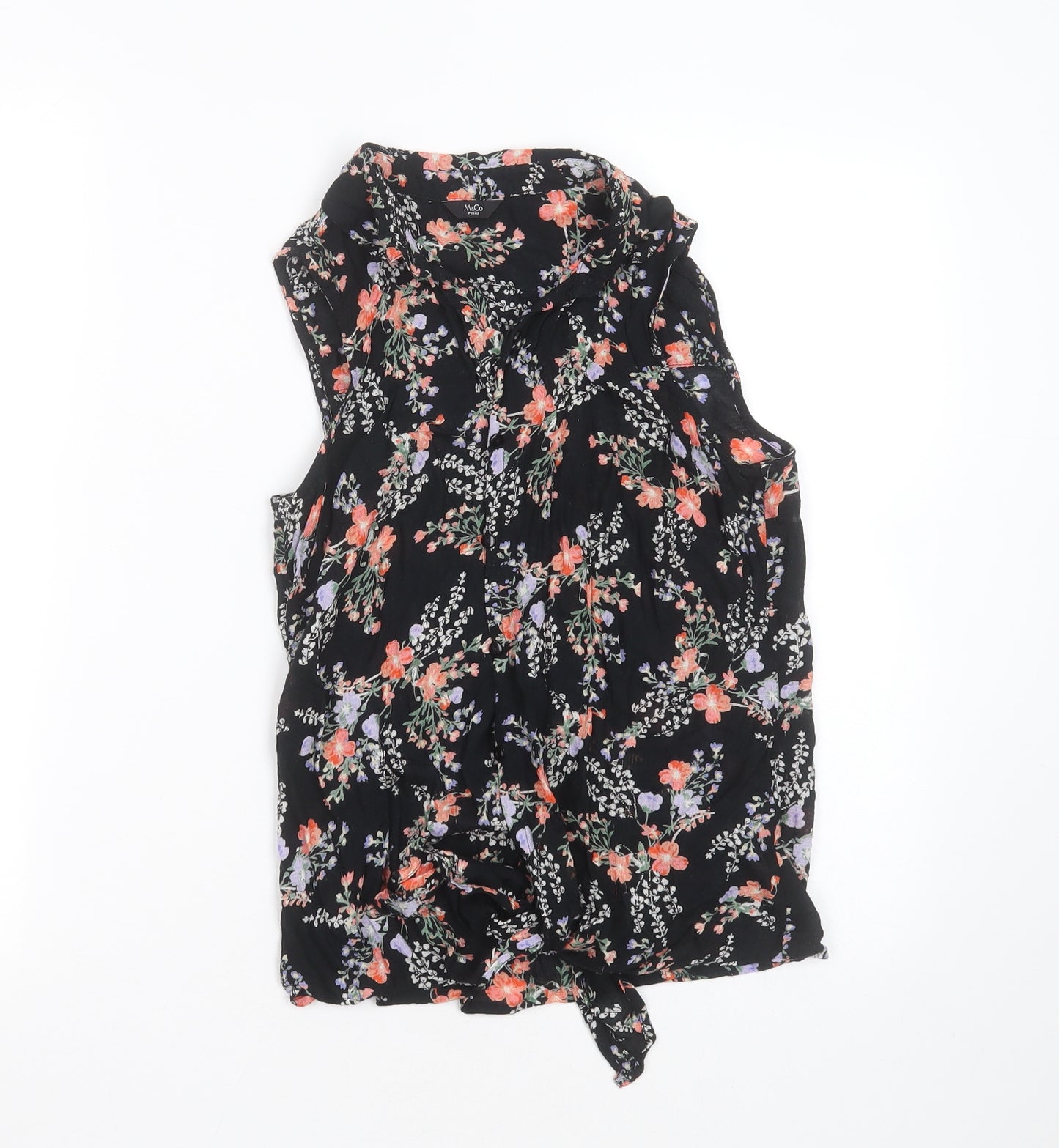 M&Co Womens Black Floral Viscose Basic Blouse Size 8 Collared