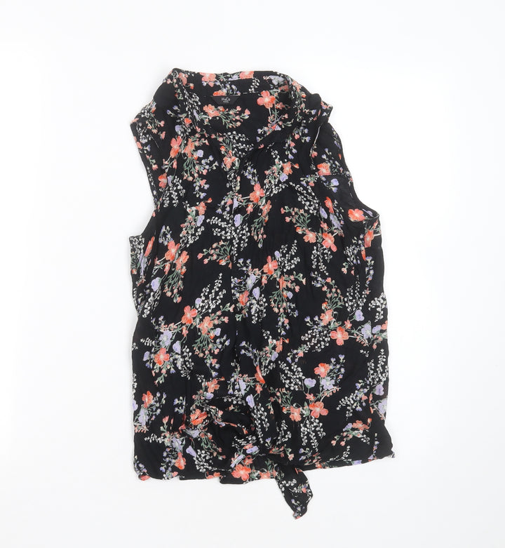 M&Co Womens Black Floral Viscose Basic Blouse Size 8 Collared