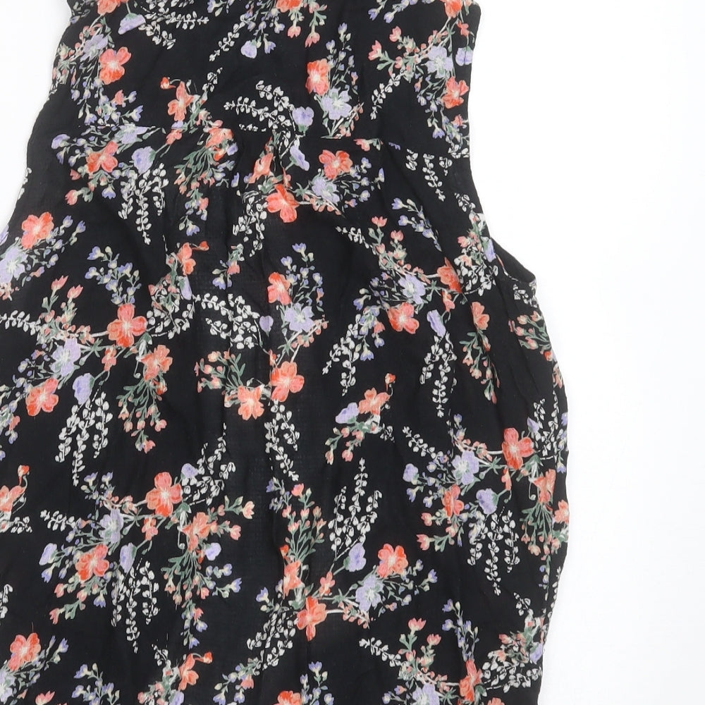 M&Co Womens Black Floral Viscose Basic Blouse Size 8 Collared