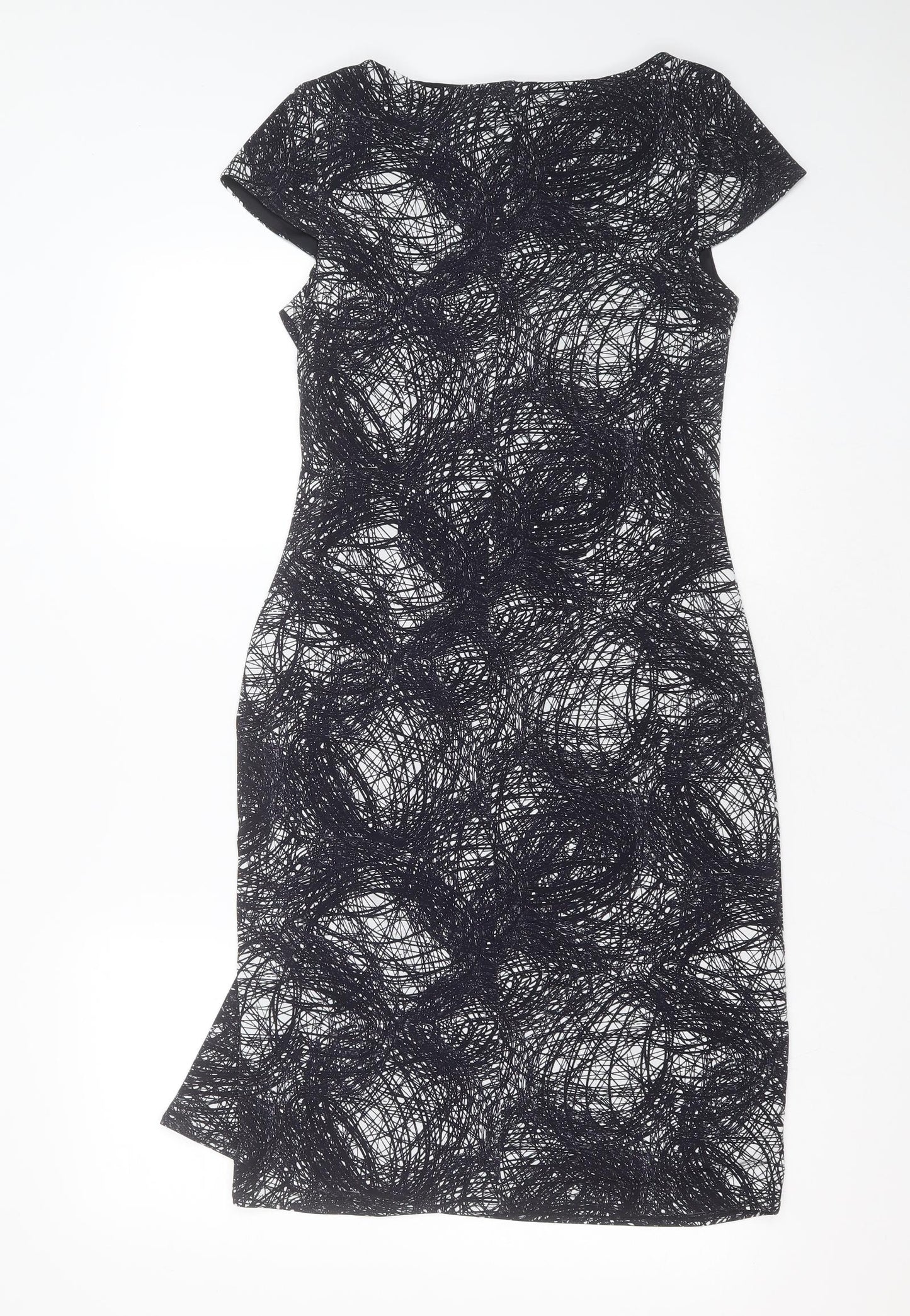 Preworn Womens Blue Geometric Polyester Pencil Dress  Size 10  Round Neck