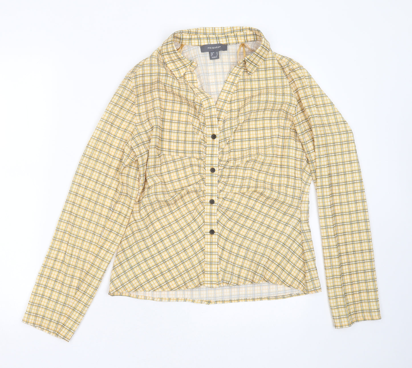 Primark Womens Yellow Check Polyester Basic Blouse Size 12 Collared