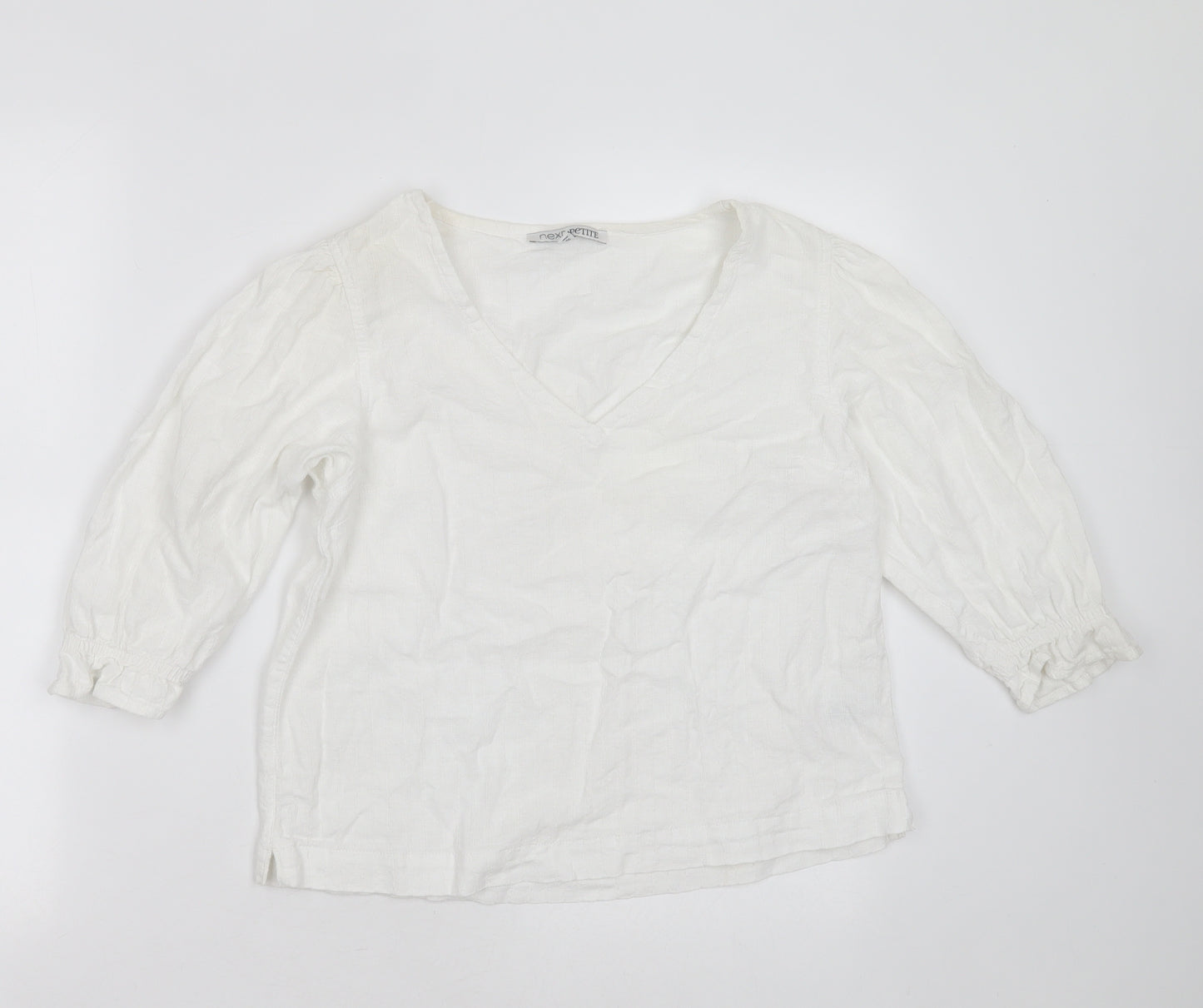 NEXT Womens White Striped Linen Basic Blouse Size 8 V-Neck