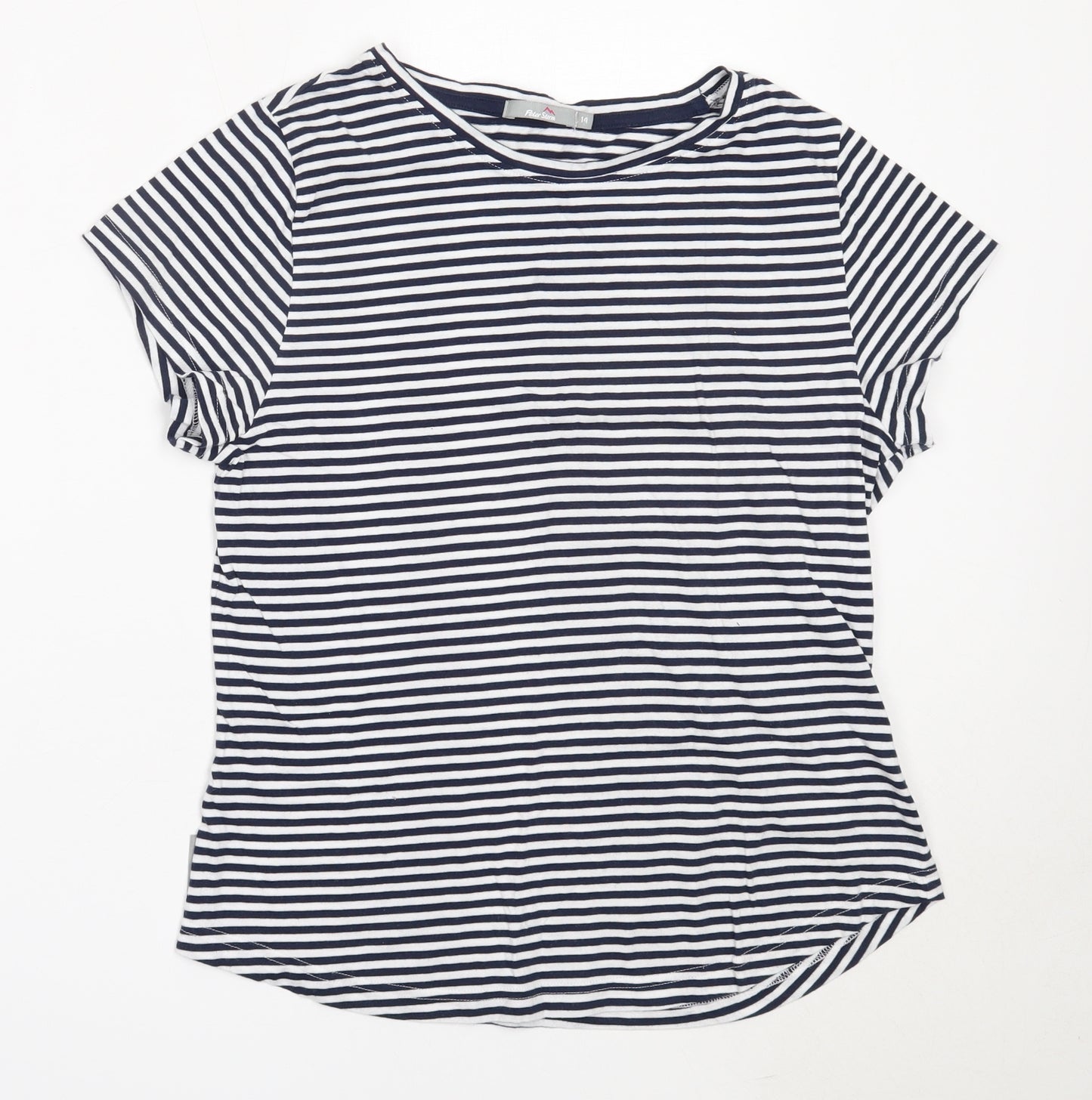 Peter Storm Womens Blue Striped Cotton Basic T-Shirt Size 14 Round Neck