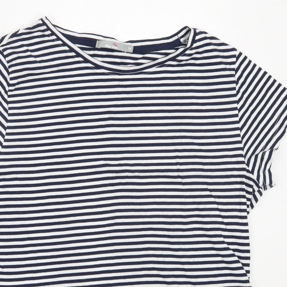 Peter Storm Womens Blue Striped Cotton Basic T-Shirt Size 14 Round Neck