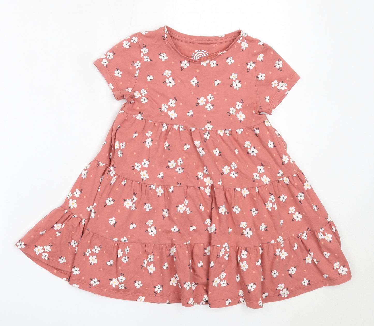 F&F Girls Pink Floral Cotton Fit & Flare  Size 5-6 Years  Round Neck