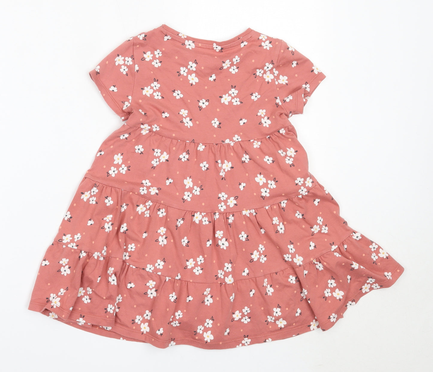 F&F Girls Pink Floral Cotton Fit & Flare  Size 5-6 Years  Round Neck