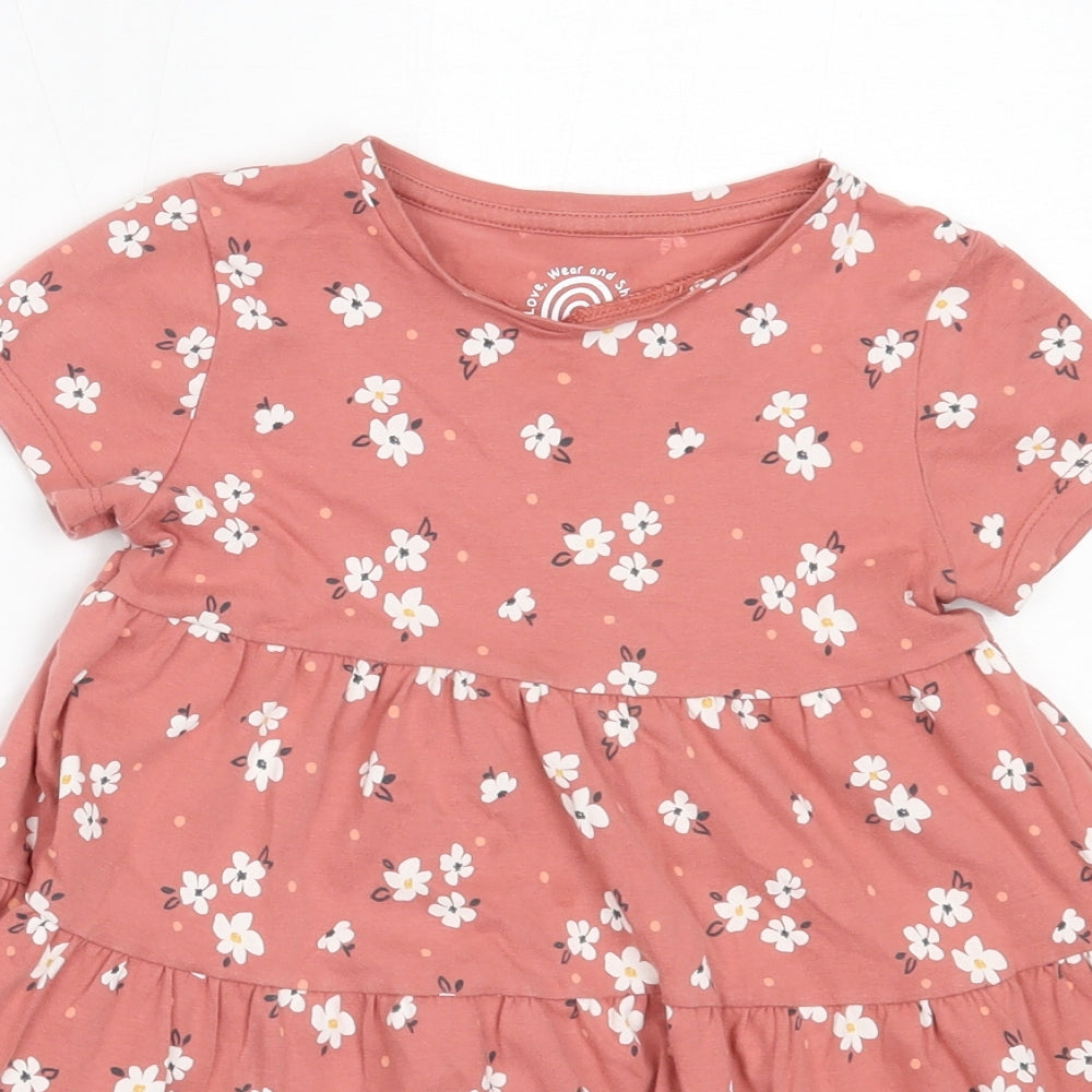 F&F Girls Pink Floral Cotton Fit & Flare  Size 5-6 Years  Round Neck