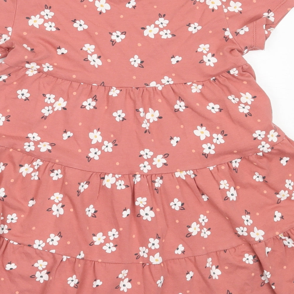 F&F Girls Pink Floral Cotton Fit & Flare  Size 5-6 Years  Round Neck