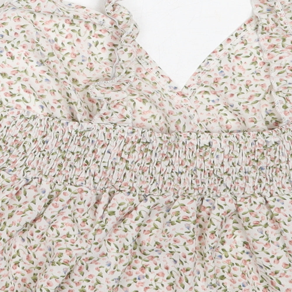 SheIn Womens Ivory Floral Polyester Basic Blouse Size M V-Neck