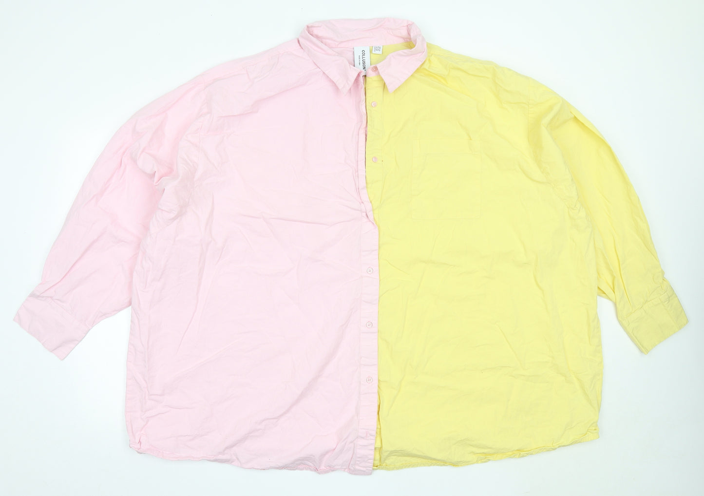 COLLUSION Womens Pink Colourblock Cotton Basic Button-Up Size 24 Collared