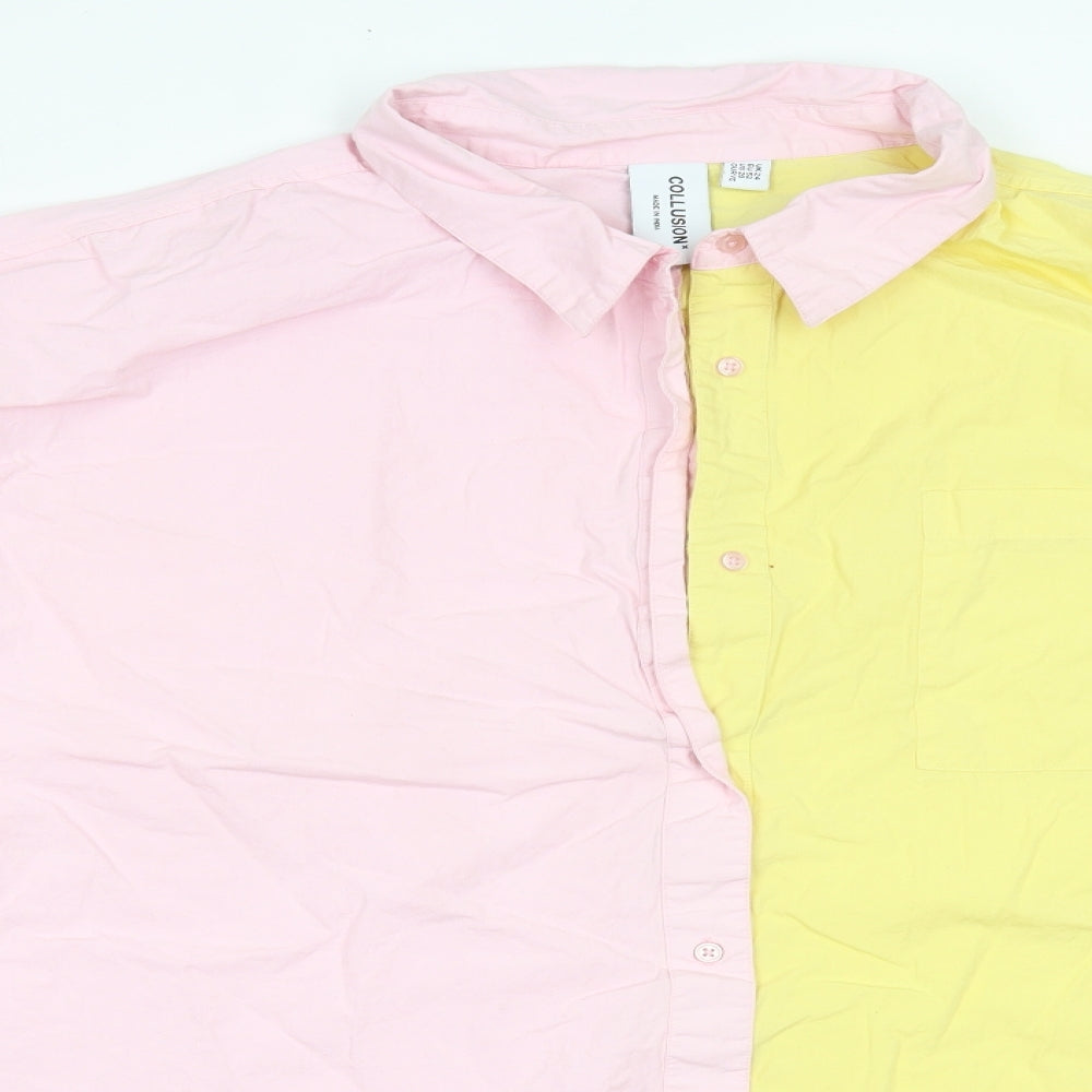 COLLUSION Womens Pink Colourblock Cotton Basic Button-Up Size 24 Collared