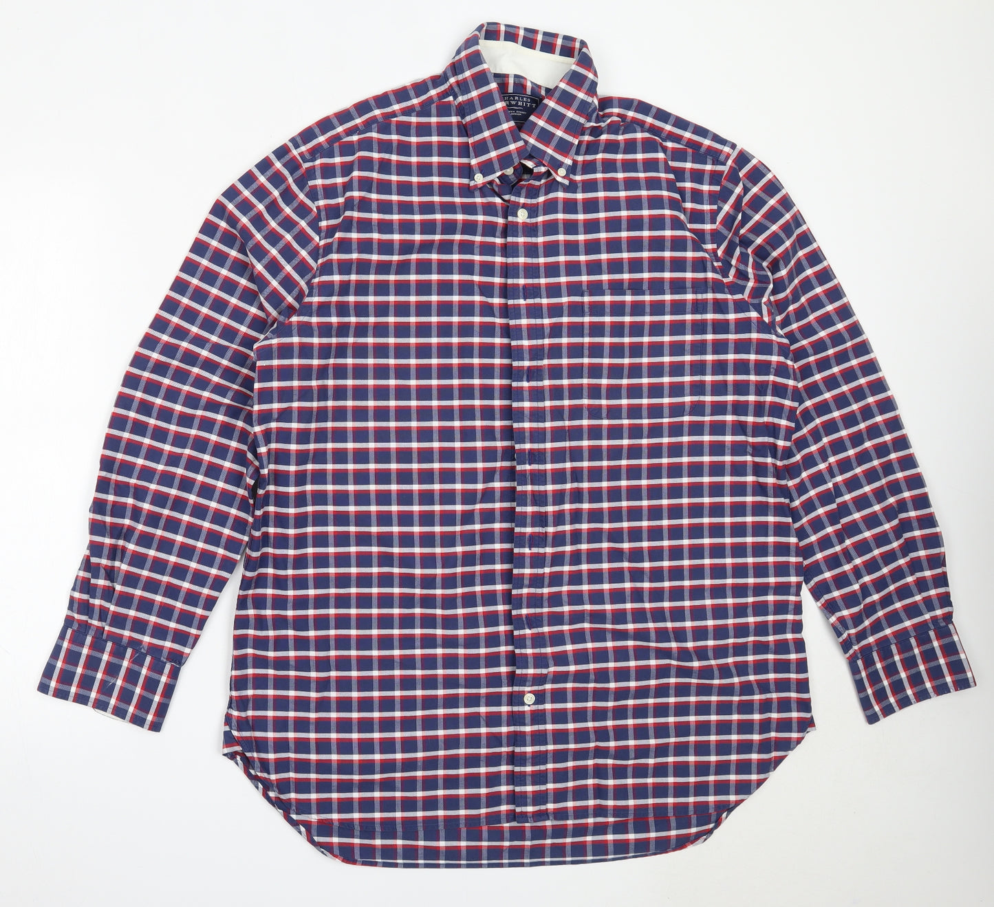 Charles Tyrwhitt Mens Blue Check Cotton  Button-Up Size L Collared