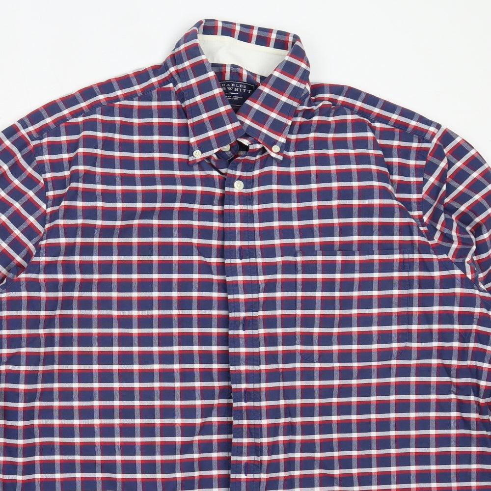Charles Tyrwhitt Mens Blue Check Cotton  Button-Up Size L Collared