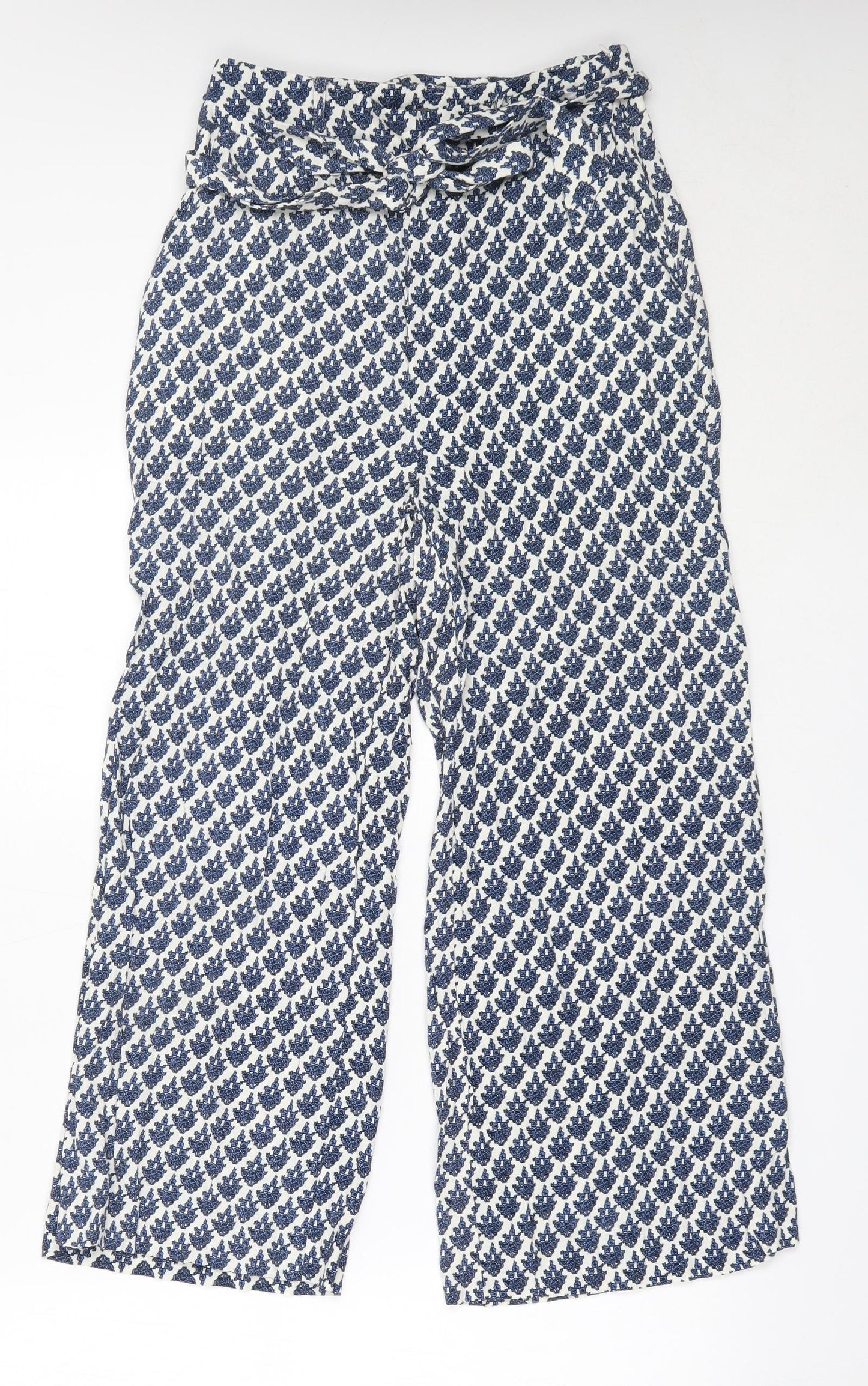 Mint Velvet Womens Blue Geometric Polyester Trousers  Size 8 L24.5 in Regular