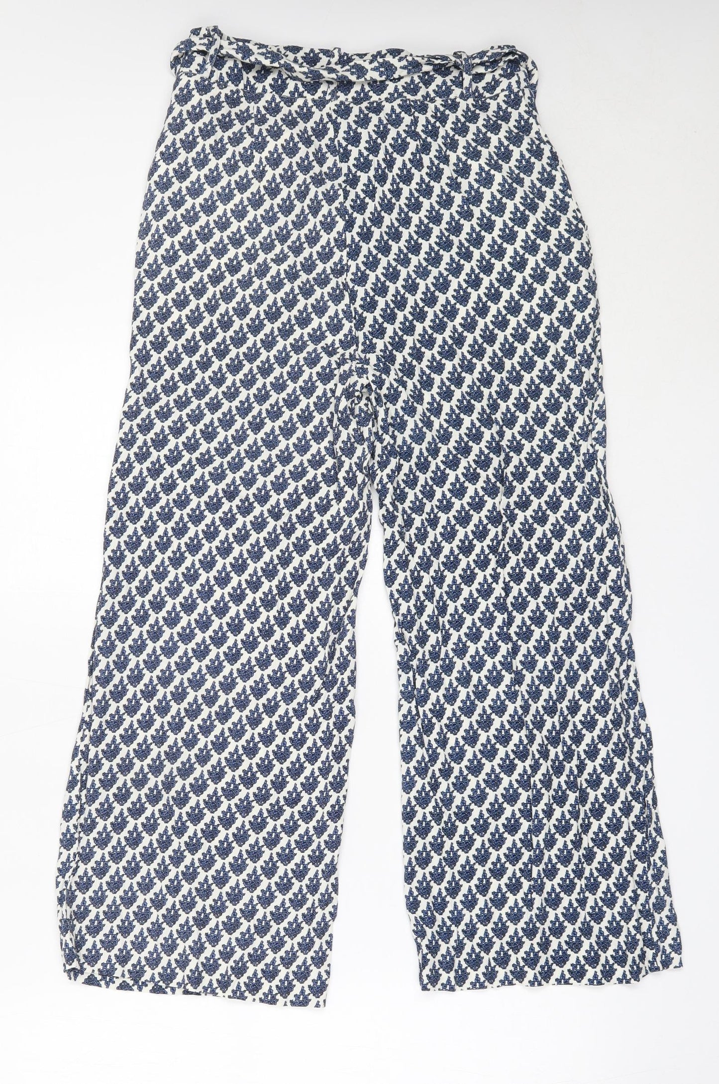 Mint Velvet Womens Blue Geometric Polyester Trousers  Size 8 L24.5 in Regular
