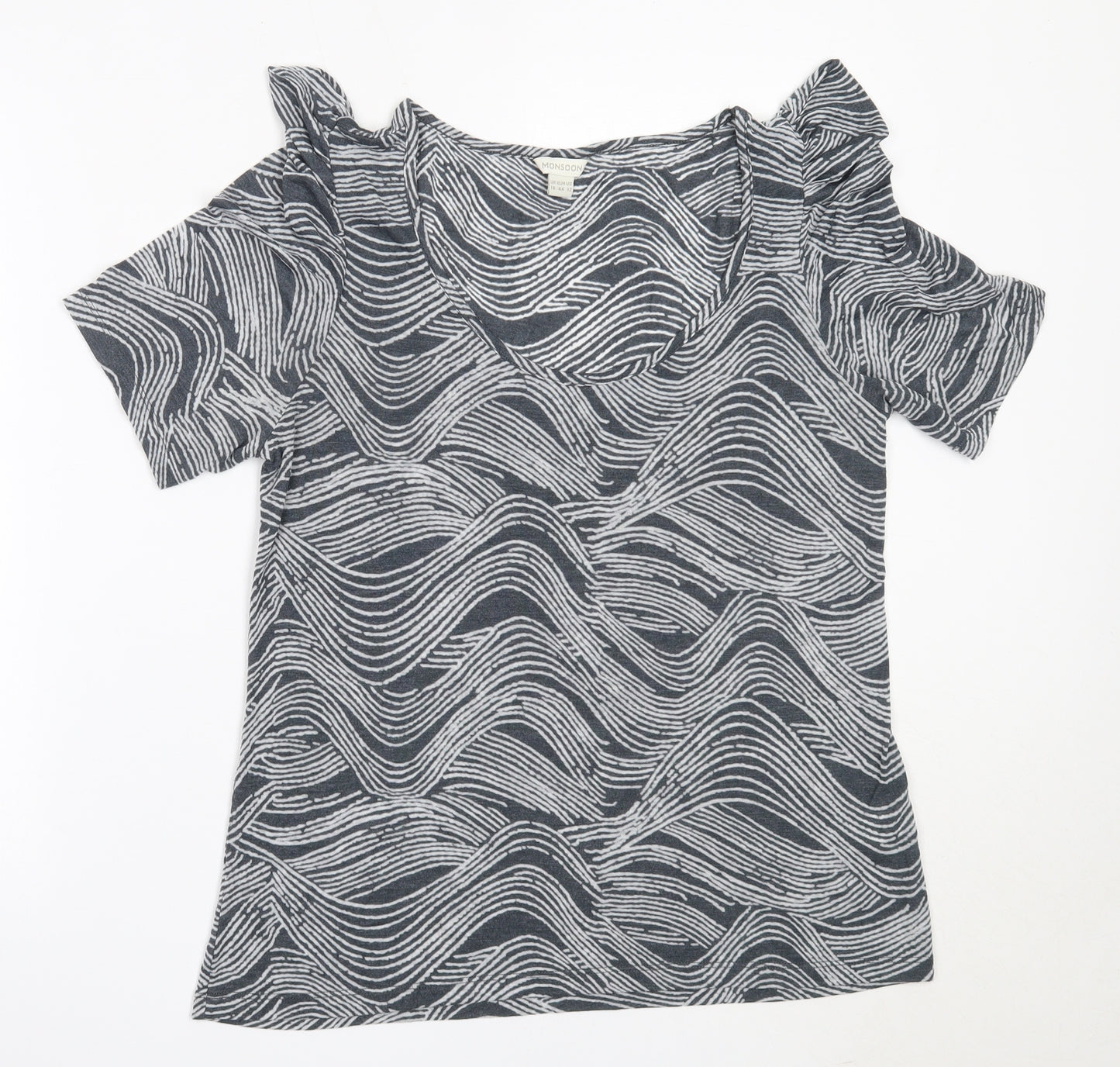Monsoon Womens Grey  Polyester Basic T-Shirt Size 16 Round Neck
