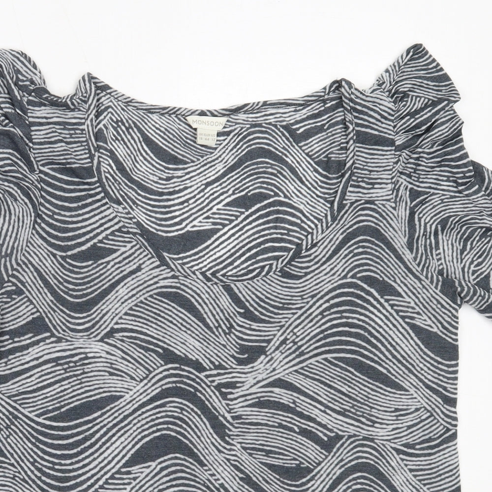 Monsoon Womens Grey  Polyester Basic T-Shirt Size 16 Round Neck
