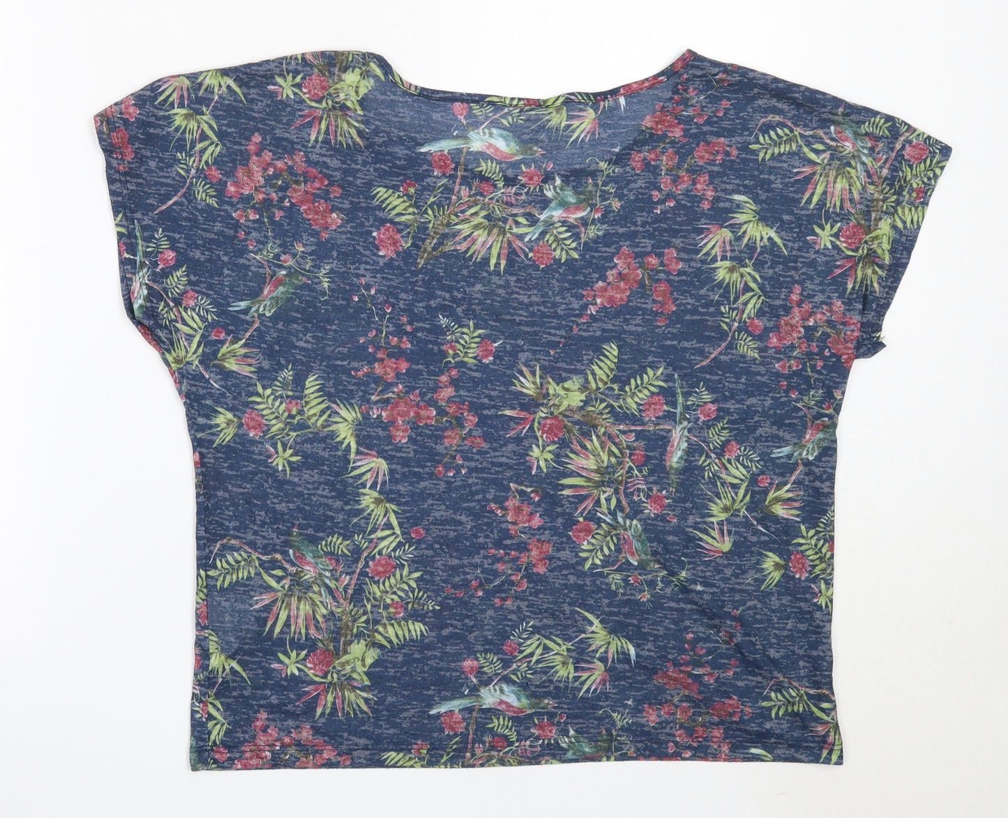 New Look Womens Blue Floral Polyester Basic T-Shirt Size 10 Round Neck