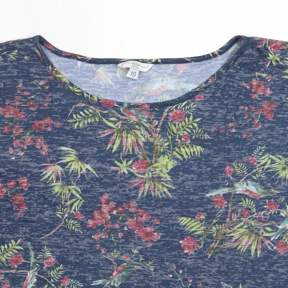 New Look Womens Blue Floral Polyester Basic T-Shirt Size 10 Round Neck