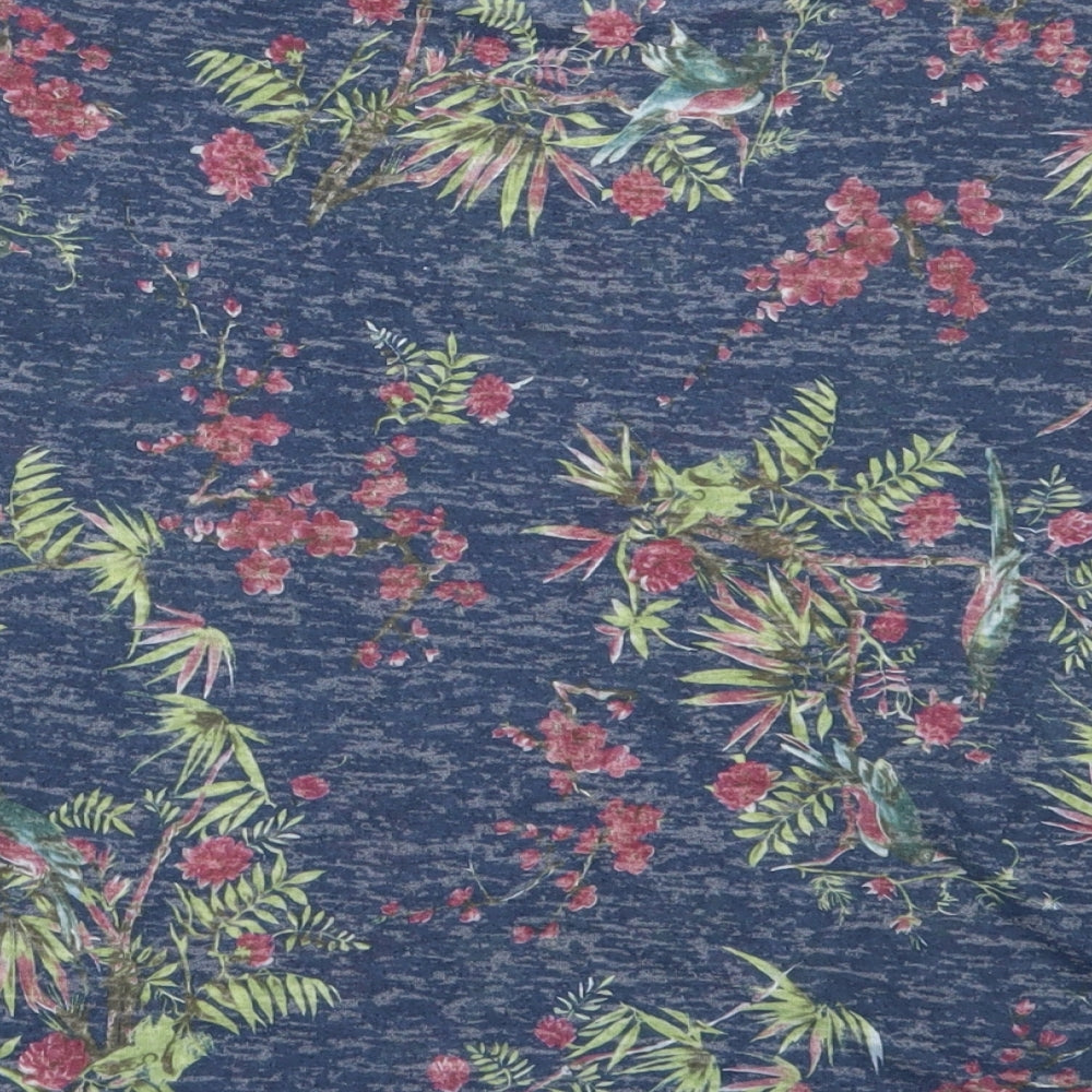 New Look Womens Blue Floral Polyester Basic T-Shirt Size 10 Round Neck
