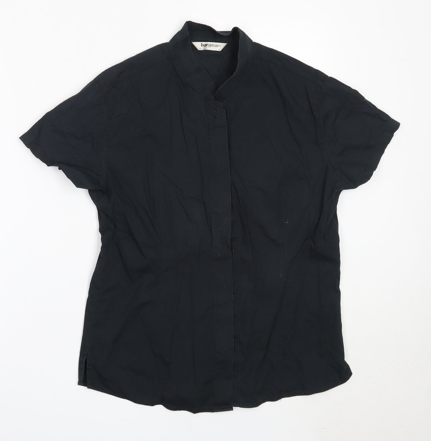 Bargear Womens Black  Cotton Basic Button-Up Size 10 Round Neck