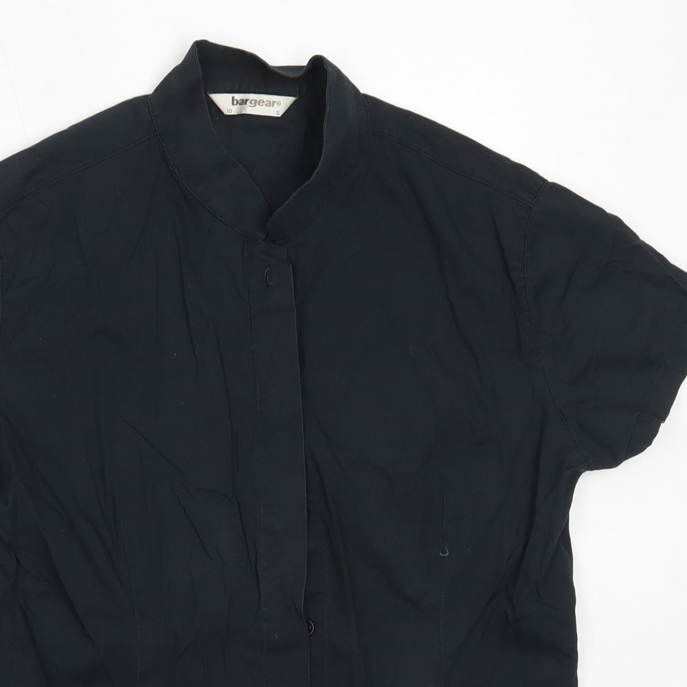 Bargear Womens Black  Cotton Basic Button-Up Size 10 Round Neck