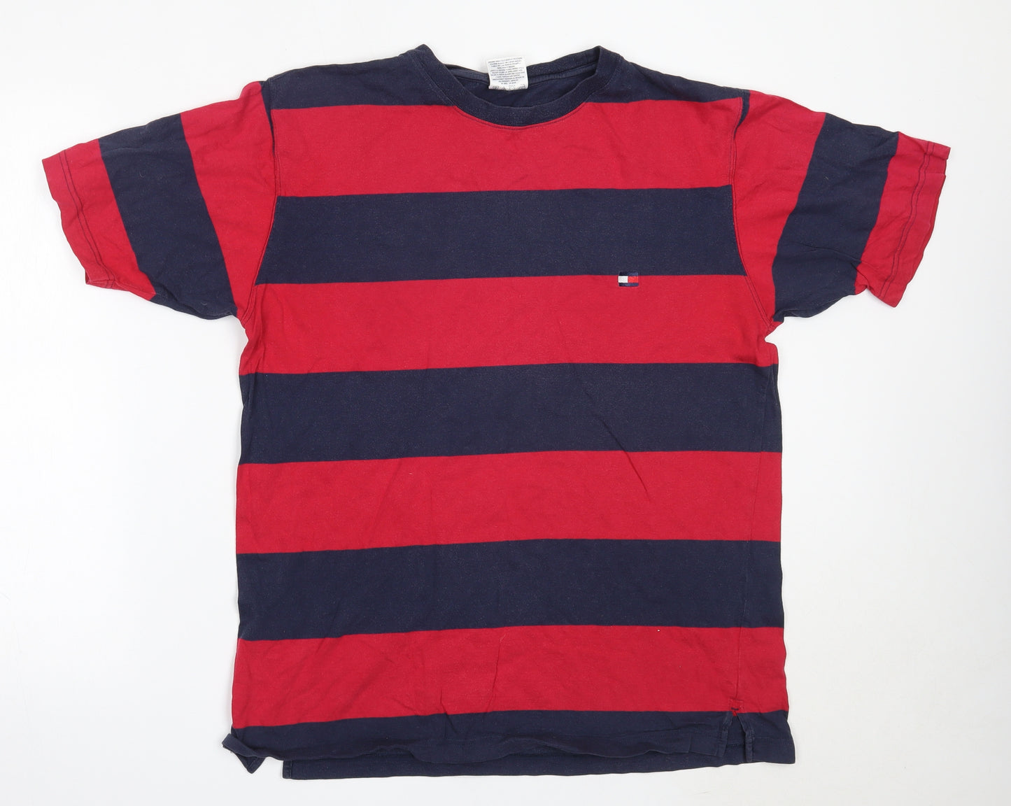 Tommy Hilfiger Mens Red Striped Cotton  T-Shirt Size L Round Neck