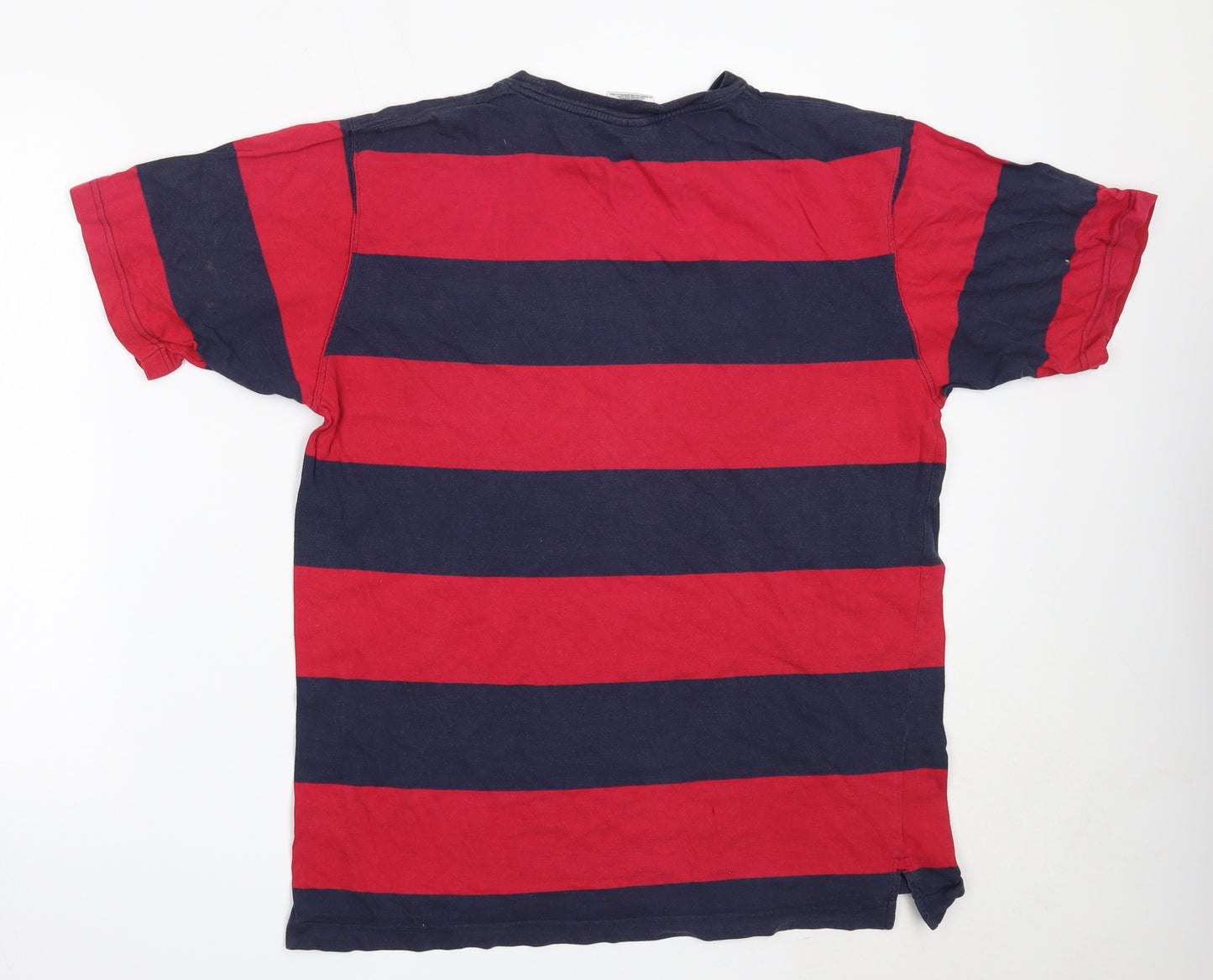 Tommy Hilfiger Mens Red Striped Cotton  T-Shirt Size L Round Neck