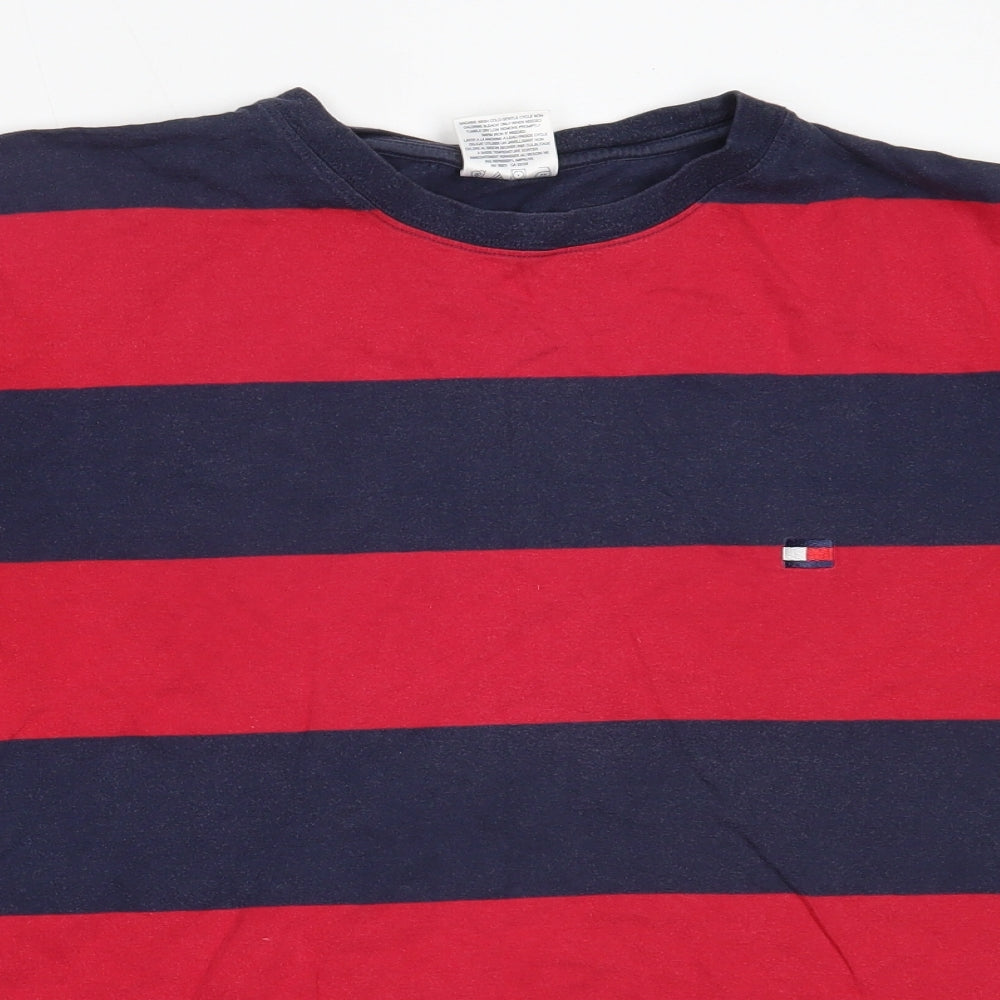 Tommy Hilfiger Mens Red Striped Cotton  T-Shirt Size L Round Neck