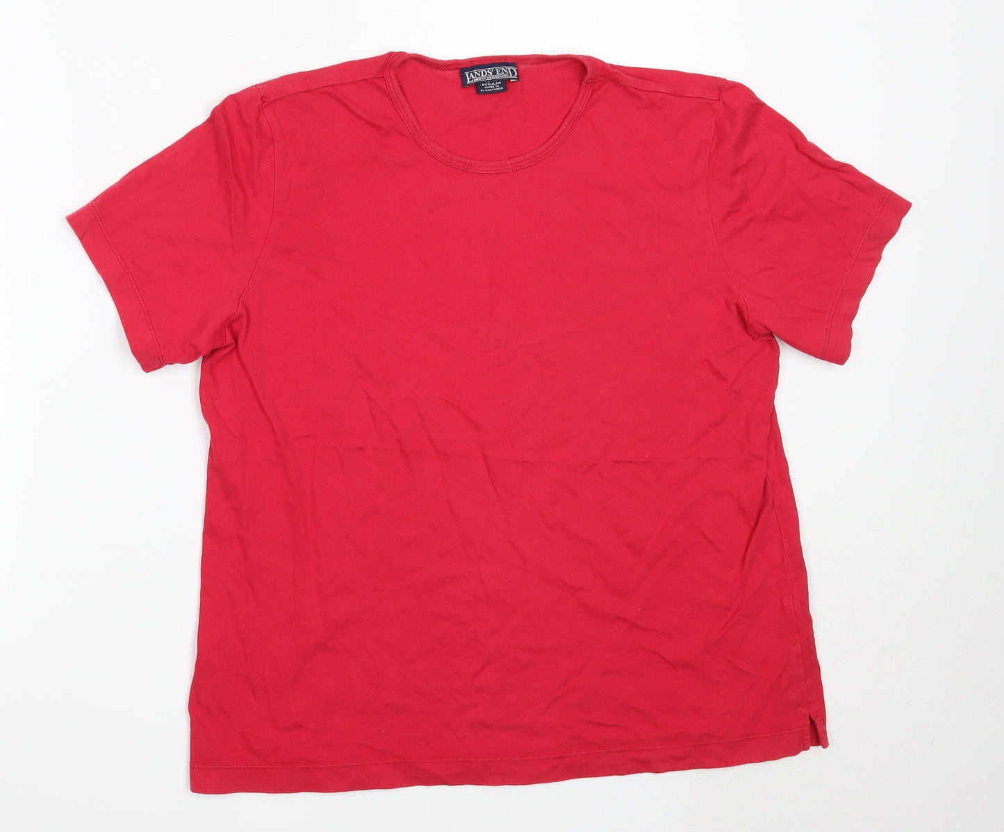 Lands' End Womens Red  Cotton Basic T-Shirt Size M Round Neck