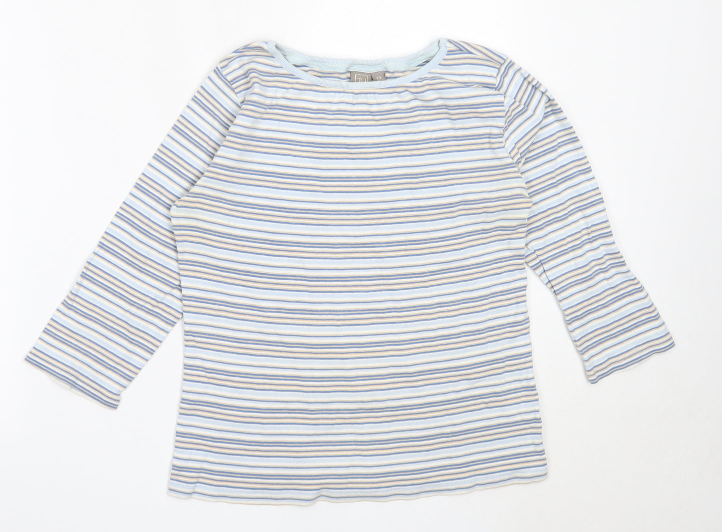 TU Womens Blue Striped Cotton Basic T-Shirt Size 14 Round Neck