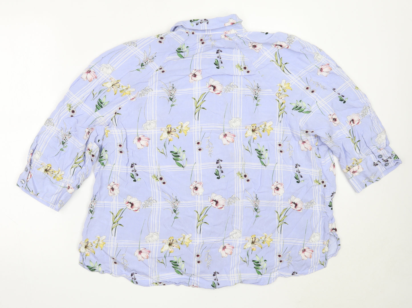 TU Womens Purple Floral Viscose Basic Button-Up Size 20 Collared