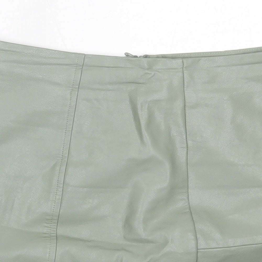 Stradivarius Womens Green  Polyurethane Mini Skirt Size 38