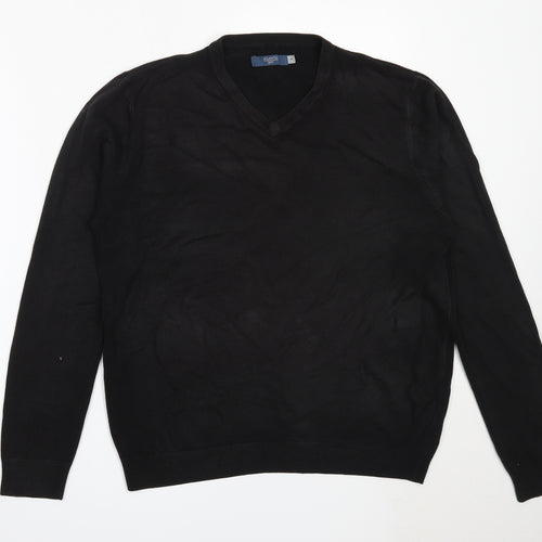 Atlantic Bay Mens Black V-Neck  Acrylic Pullover Jumper Size M