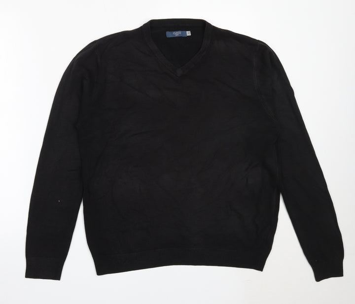 Atlantic Bay Mens Black V-Neck Acrylic Pullover Jumper Size M