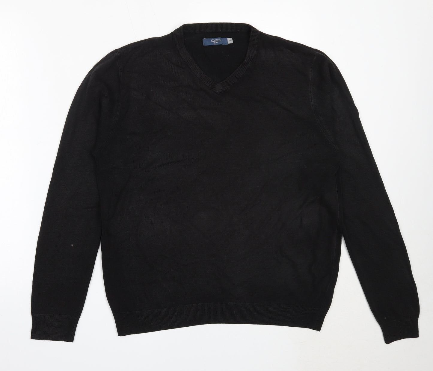 Atlantic Bay Mens Black V-Neck  Acrylic Pullover Jumper Size M