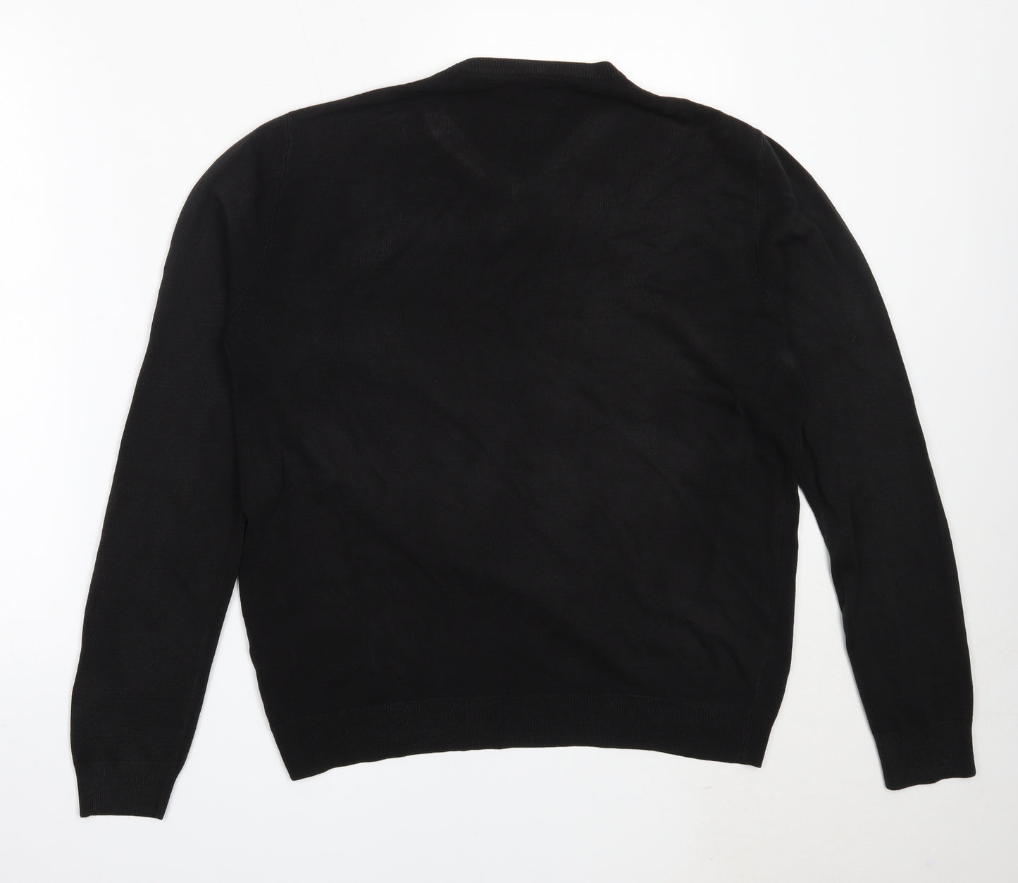 Atlantic Bay Mens Black V-Neck  Acrylic Pullover Jumper Size M