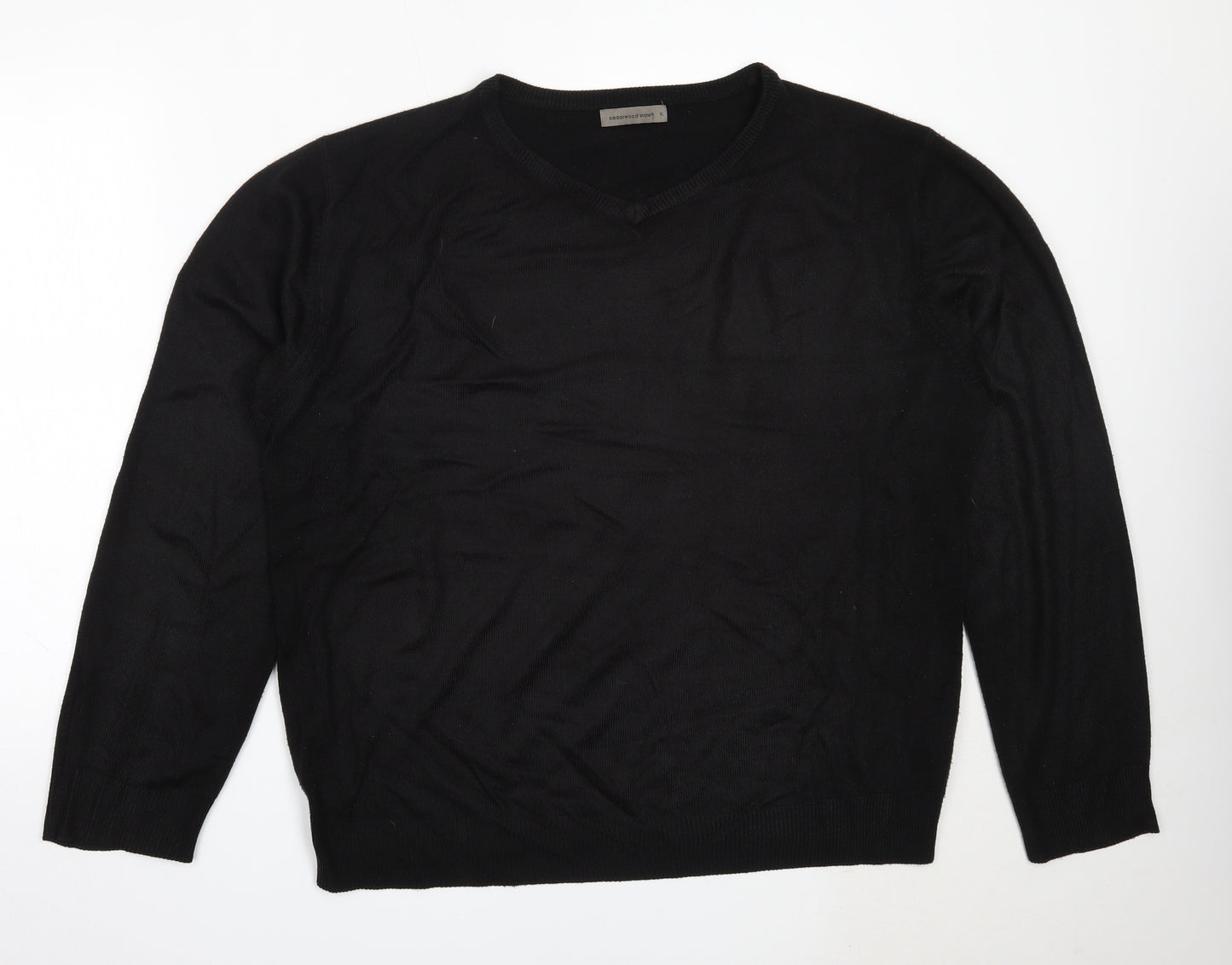 Cedar Wood State Mens Black V-Neck  Acrylic Pullover Jumper Size XL