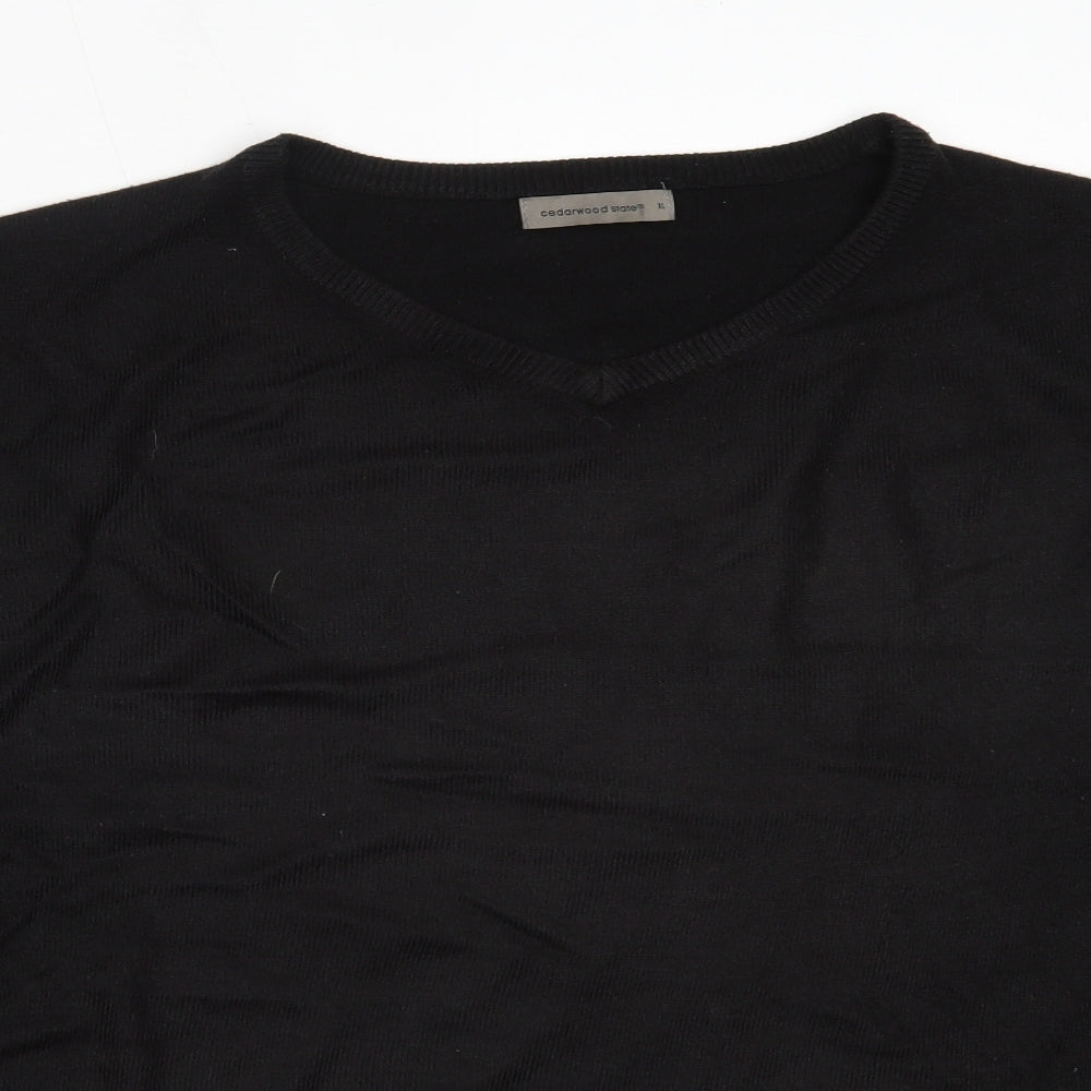 Cedar Wood State Mens Black V-Neck  Acrylic Pullover Jumper Size XL