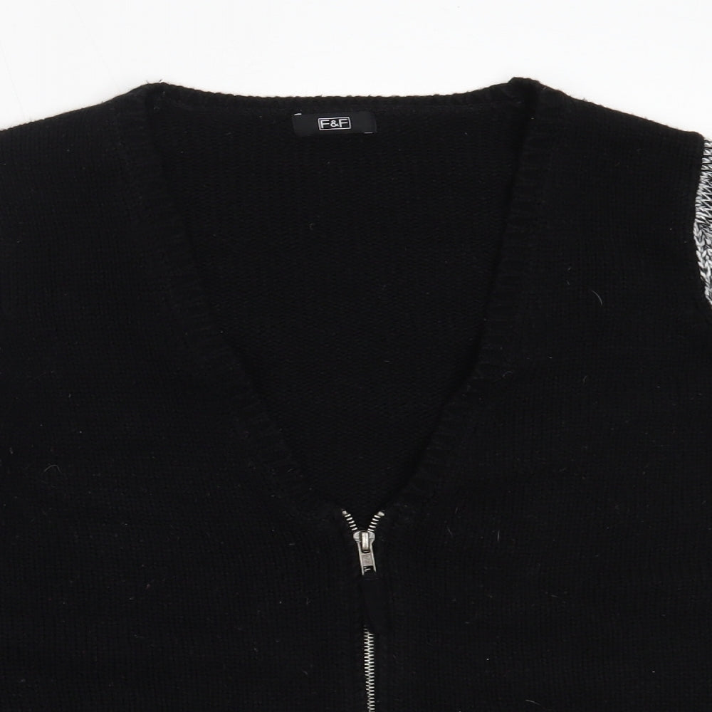 F&F Womens Black V-Neck  Acrylic Cardigan Jumper Size 12
