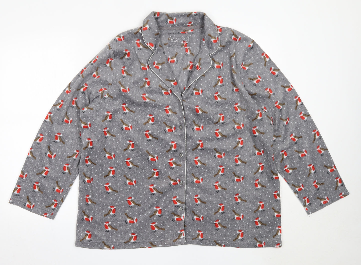 M&Co Womens Grey Solid Polyester Top Pyjama Top Size 20   - Christmas Robin