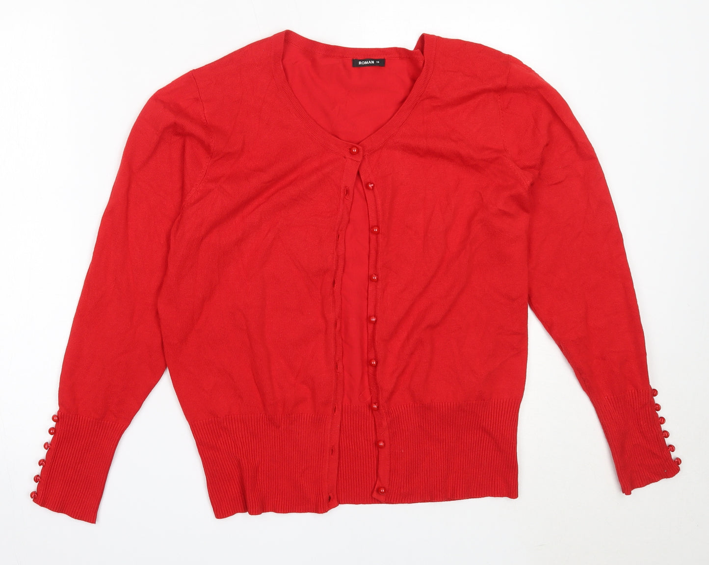Roman Womens Red Round Neck  Viscose Cardigan Jumper Size 16
