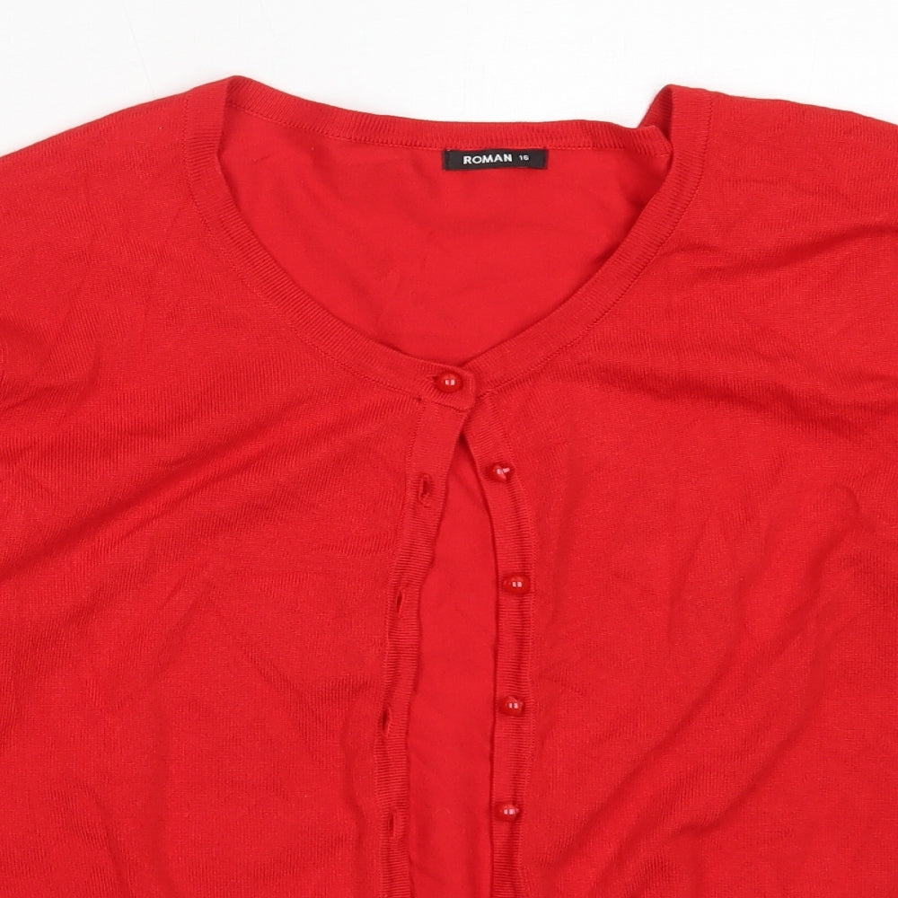 Roman Womens Red Round Neck  Viscose Cardigan Jumper Size 16