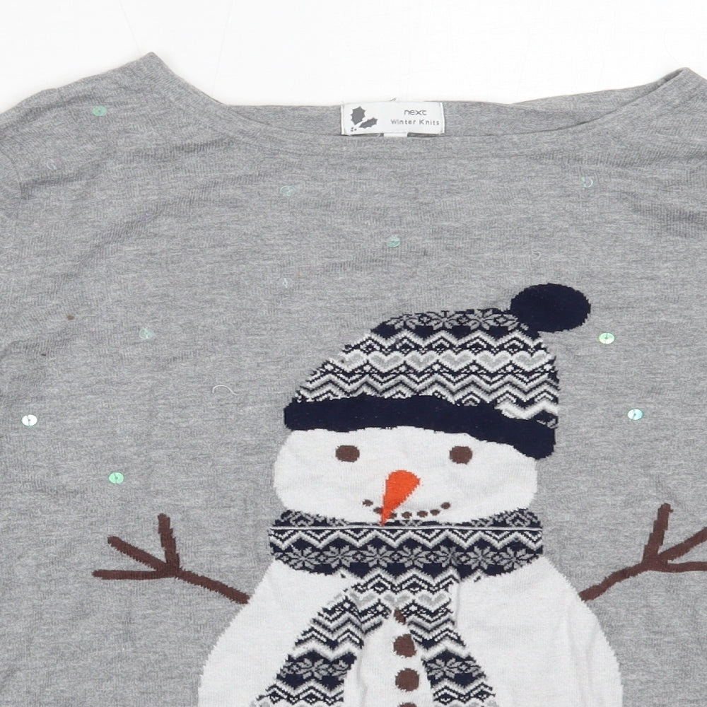 NEXT Womens Grey Round Neck  Cotton Pullover Jumper Size 12   - snowman