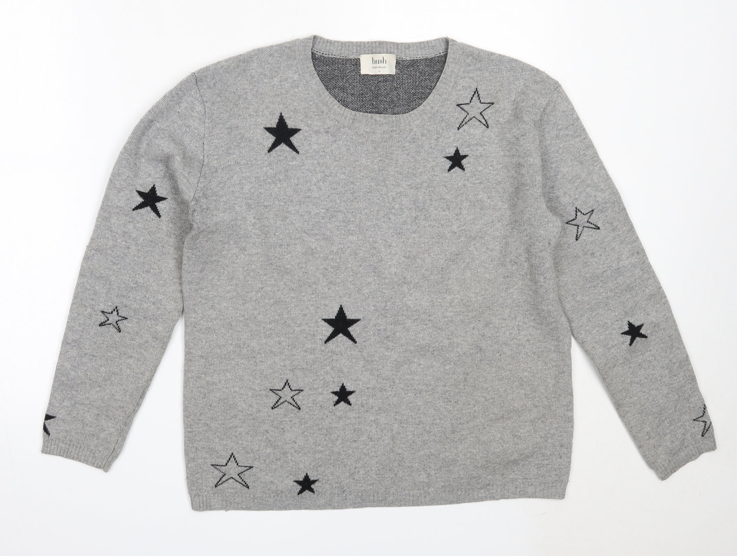 Hush Womens Grey Round Neck  Wool Pullover Jumper Size S