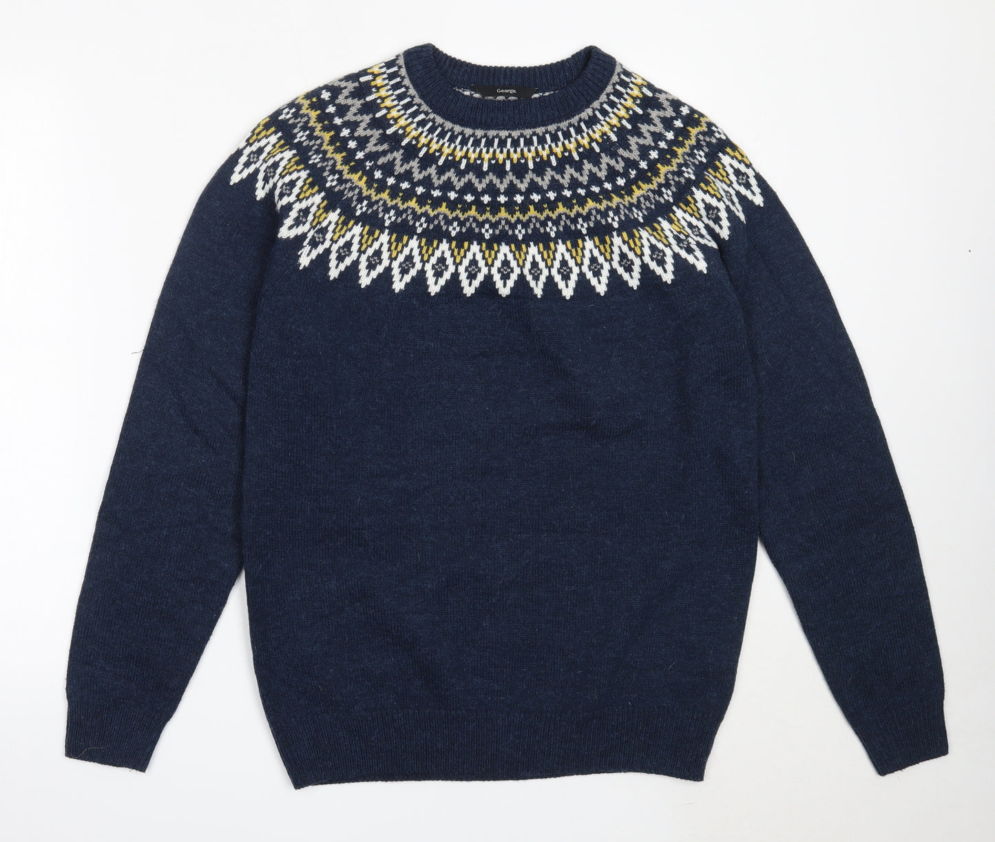 George Mens Blue Round Neck  Acrylic Pullover Jumper Size M