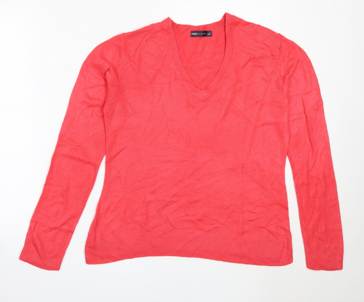 Marks and Spencer Womens Pink V-Neck  Acrylic Pullover Jumper Size 12