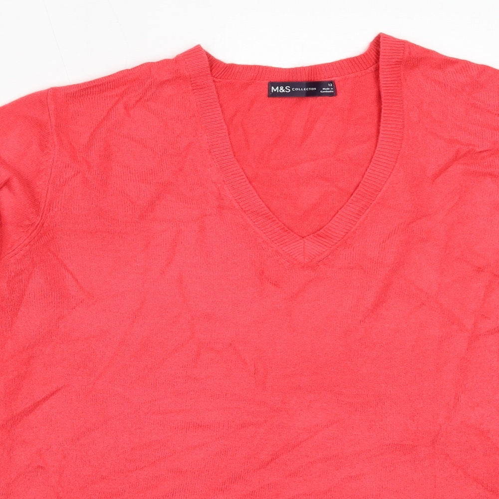 Marks and Spencer Womens Pink V-Neck  Acrylic Pullover Jumper Size 12