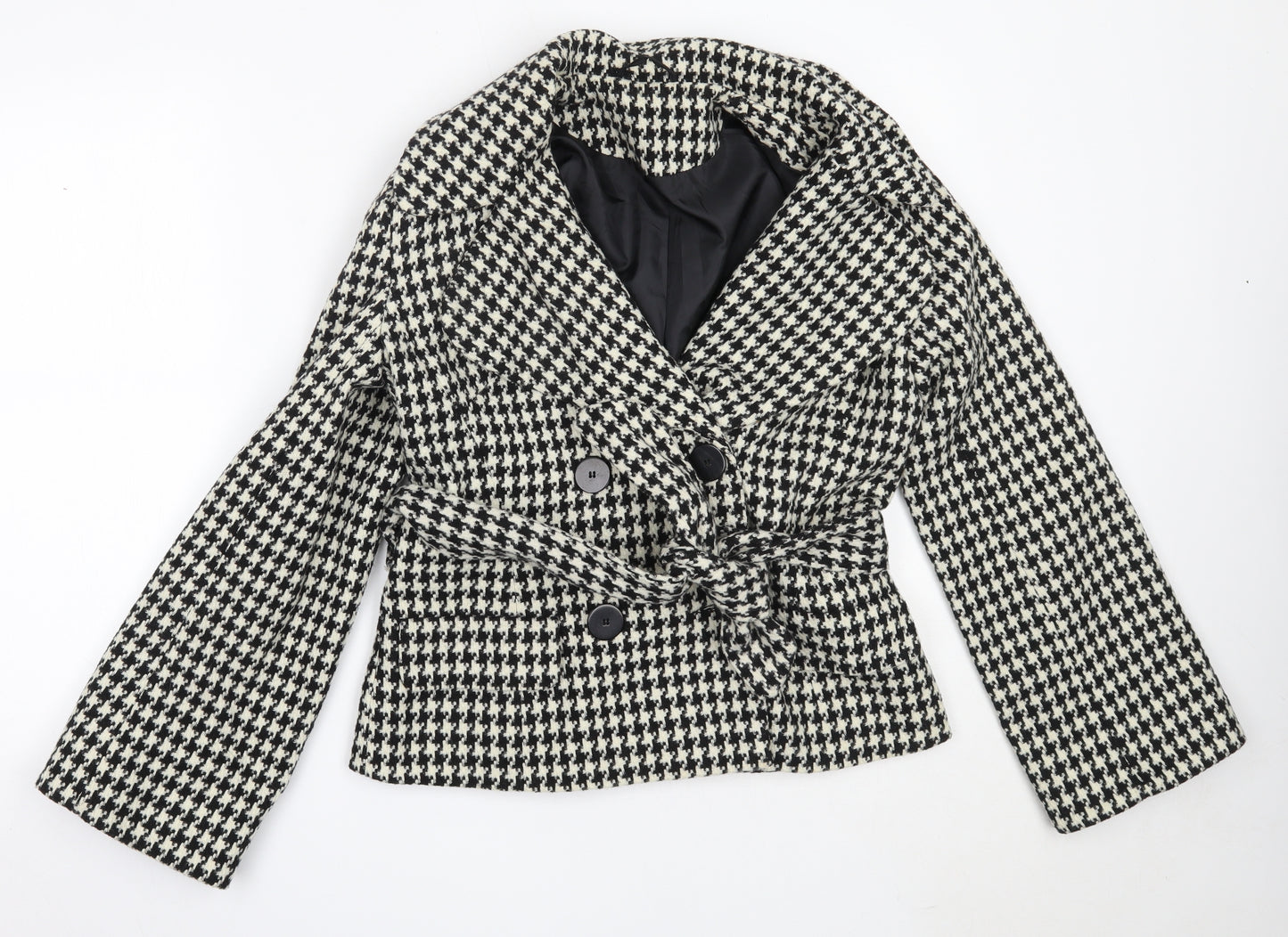 Dorothy Perkins Womens Ivory Houndstooth  Overcoat Coat Size 12