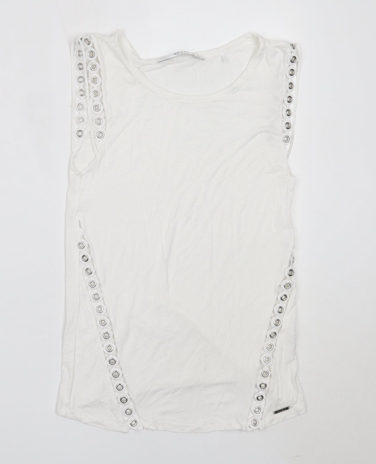GUESS Womens White  Viscose Basic Tank Size XS Round Neck